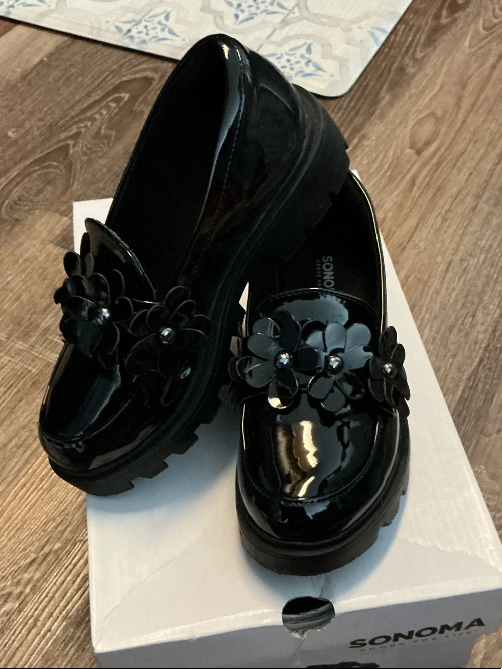 Sonoma Black Patent Floral Loafers for Women